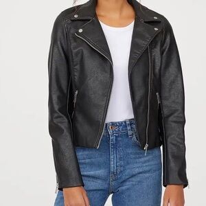 H&M Black Leather Jacket with Silver Accents